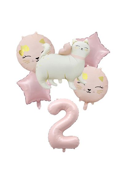 DÜVENCİ TİCARET Cute Cat Foil Balloon Age Balloon Set