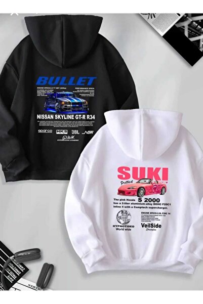 Tarzsokak Sevgili Çift Kombin Bullet ve Suki SIRT Baskılı Özel Tasarım Kapüşo...