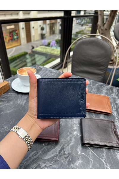 Deriza London 9163 - Чоловічий темно-синій гаманець з натуральної шкіри