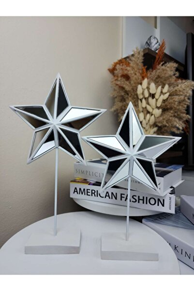 Artceal Dekoratif Aynalı 2' li Mat Beyaz Yıldız Biblo