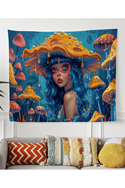 ALAMODECOR Pshcodelic Blue Girl Model Wall Cover