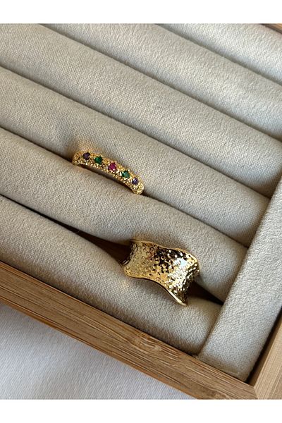 ringbox Gold Textured Model Multicolor Set of 2 Rings
