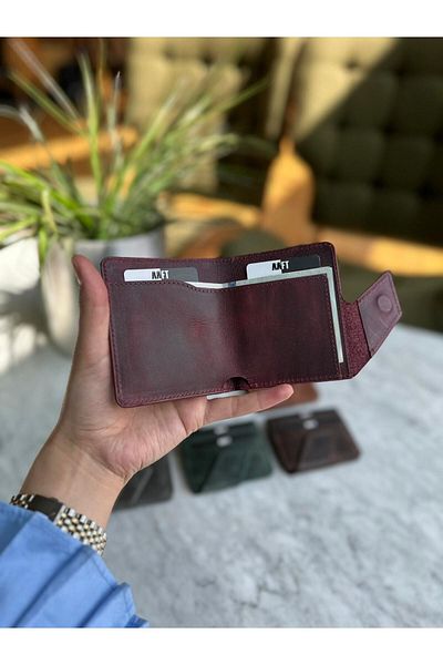 Deriza 1606 Model Claret Red Leather Men's Card Holder