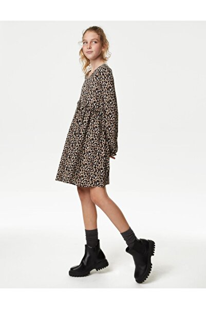 Marks & Spencer Leopar Desenli Uzun Kollu Elbise (6-16 Yaş)
