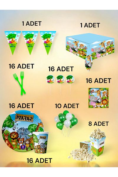 VibeHome Safari Themed XL Pack for 16 - Birthday Party and Fun Events