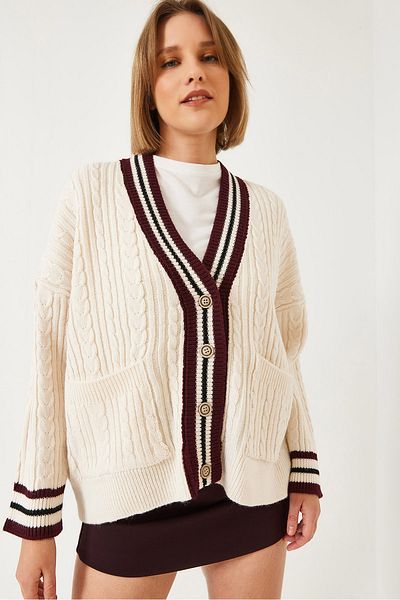Bianco Lucci Cardigan colorat pentru tricotaje cu buzunar cu rever 241130 60261324