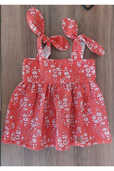 Babyelos فستان أطفال من قماش الدنيم باللون الأحمر (يحمل باندانا هدية)