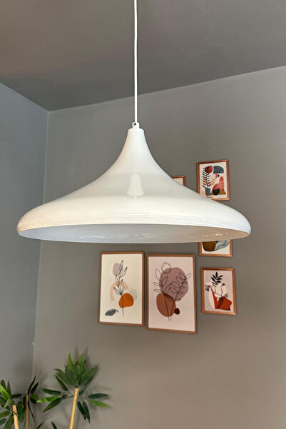 Bamyum 45 Cm Çaplı Champion Xl Beyaz Avize Tekli Sarkıt Lamba Cafe Restoran S...