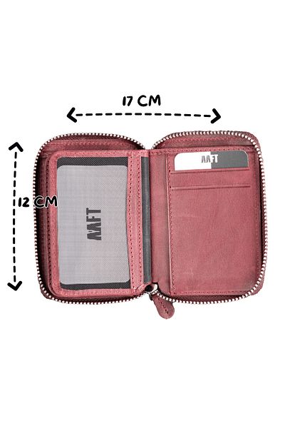 Deriza Lotus 1616 Genuine Leather Unisex Zipper Wallet Tiguan Light Burgundy