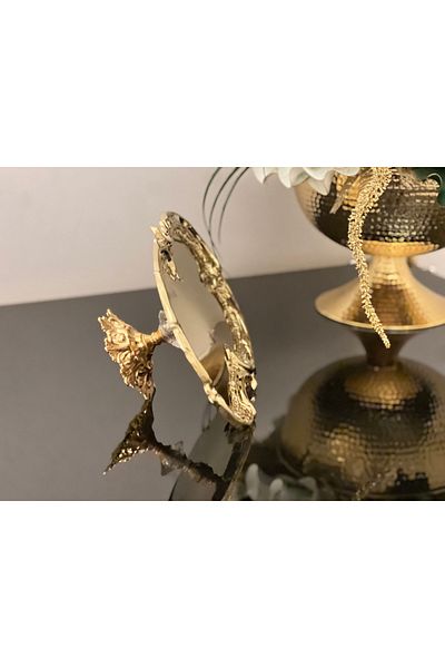 USD HOME 3-Piece Round Leg Artnova Tray Gold Coffee Presentation Tray Dowry Chocolate Tray