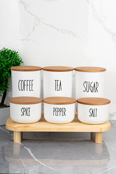 MODA OZY 3'lü 900ml Ahşap Kapaklı Akrilik (PLASTİK) Çay/kahve/şeker 3'lü 400ml Tuz/biber/baharatlık(STANTLI)