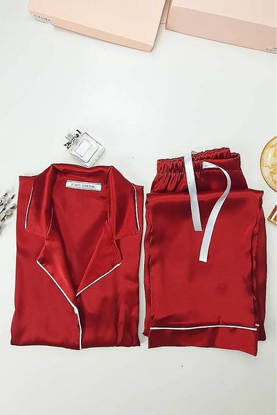 Farya Home Set de pijamale cu mânecă lungă din satin de mătase Faryanight, cămașă cu nasturi