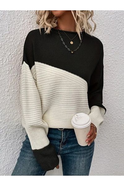 İpeksi Silky Women's Long Sleeve Block Pattern Knitwear Blouse