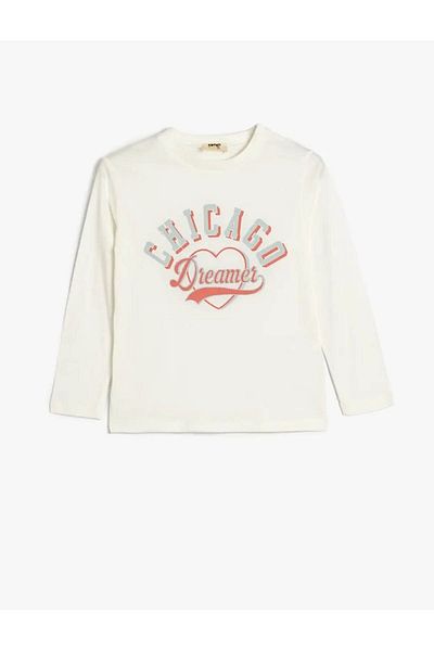 Koton Slogan Printed Long Sleeve Cotton T-Shirt
