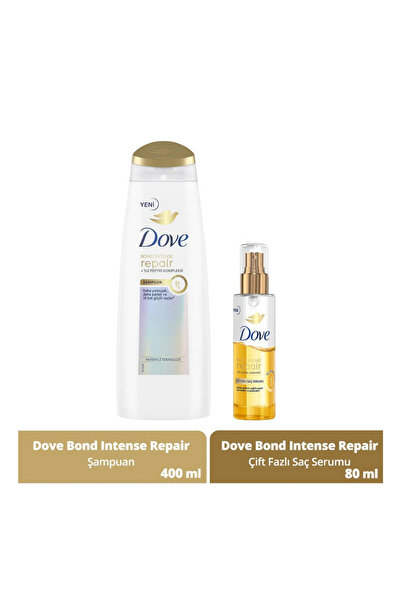 Dove Saç Bakım Şampuanı Bond Intense Repair + Peptid Kompleksi 400 ml + Çift Fazlı Saç Serumu 80 ml.