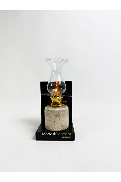 Modestmar Traverten Mermer Dekoratif Gaz Lambası Siyah Kaideli