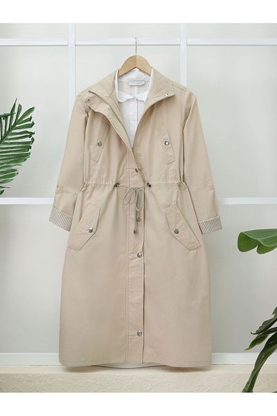 Modamorfo Organic Koton Trench Coat - με κορδόνια τούνελ, λεπτομέρεια στο επάνω μέρος της τσέπης, χωρίς επένδυση και πλύσιμο