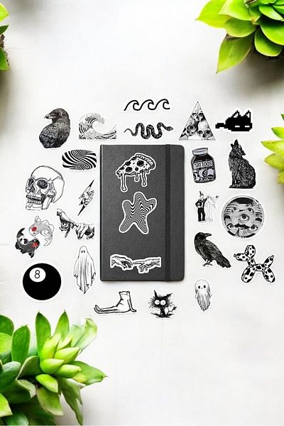 Major Selection Ασπρόμαυρο πακέτο / Bullet Journal Notebook Decal Agenda Laptop Sticker