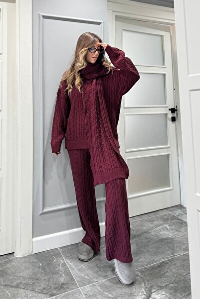 Banu Angay Σετ πλεκτό με πλεκτό μπορντό