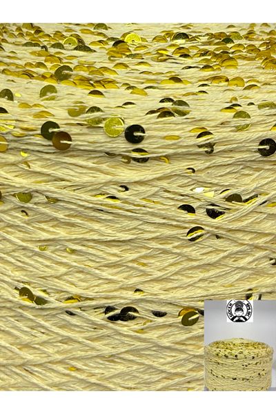 göçer 100% βαμβάκι 3mm+6mm Παγιέτα Χρυσό Πλεκτό Σχοινί Οπτικό Δίχτυ 200Gr