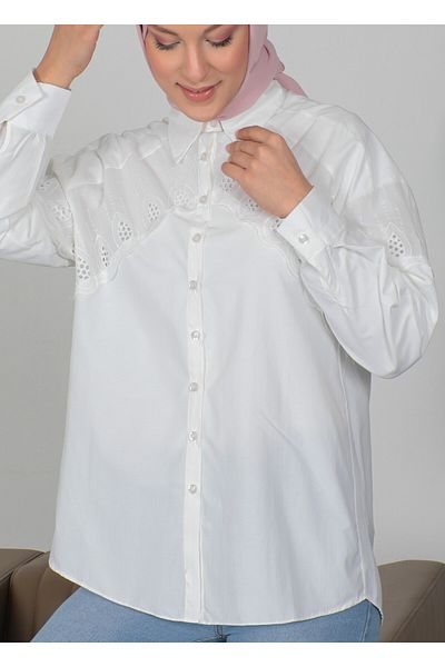 Modamorfo Long Back Shirt with Scalloped Front and Shoulders