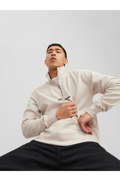 Jack & Jones Μπεζ φούτερ Jorvesterbro - Quarter Zip, μοντέλο Hn Noos