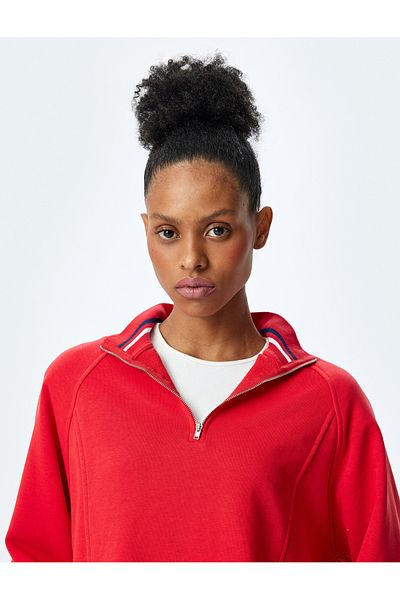 Koton Three Thread Long Sleeve Stand Collar Half Zip Sweatshirt
