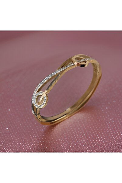 FM Sonsuzluk Işıltısı: Taşlı Parlak Bronz Renk Şık Kadın Çelik Bileklik