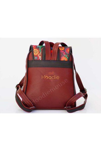 HOODİEMOUSE Backpack with Dog Figure Cover Ethnic Bohemian Style - Bordo