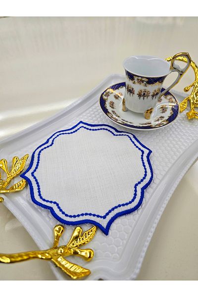 AYNAKIŞÇEYİZ 6 bucăți din țesătură de in, model brodat, șervețel și pahare pentru cocktail