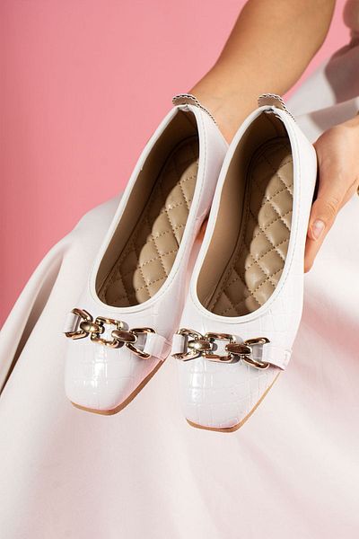 FUGA MODA Kedja White Crocodile Chain Accessory Ballerinas