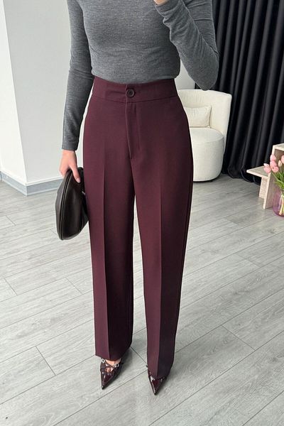 ECEMİ Perla Plum Palazzo Leg Trousers