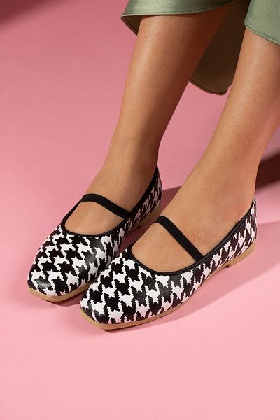 FUGA MODA Balerini cu model Ruby Houndstooth cu bandă elastică