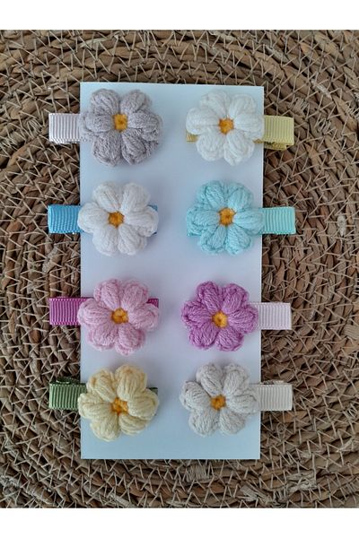 Accessories مجموعة إبزيم مشبك للأطفال والبنات من طراز ديزي ملون محبوك يدويًا مكون من 8 قطع