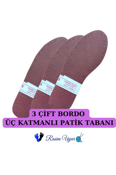 Rasim Uyar 3 Çift Bordo 3 Katmanlı Patik Tabanı - Hazır Delikli Örgü Tabanlık
