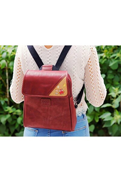 HOODİEMOUSE Baykuş Figürlü Business Sırt Çantası Etnik Bohem Style - BORDO