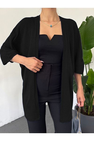 Modamorfo Square Patterned Bat Sleeve Cardigan