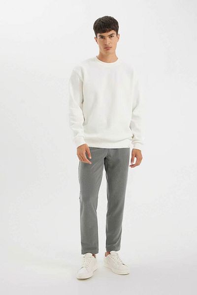 DeFacto Λευκό Oversize ανδρικό φούτερ - Crew Neck, Χοντρό T5139az/wt32