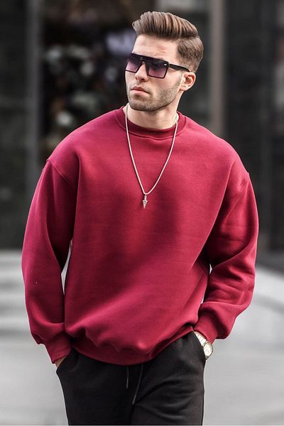Madmext Claret Red Crew Neck Oversize Basic ανδρικό φούτερ 6048