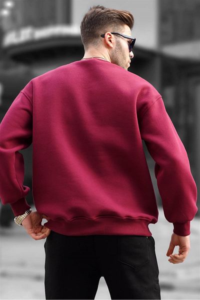 Madmext Claret Red Crew Neck Oversize Basic ανδρικό φούτερ 6048