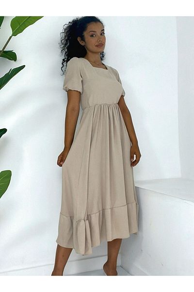 Modamorfo Φόρεμα Ayrobin με κοντό μανίκι με τετράγωνο γιακά βιζόν - ελαστική μέση