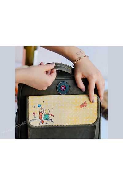 HOODİEMOUSE Little Prince Pattern Unisex Bag with Back and Cross and Hand Ethnic Bohemian Style Combination Green Wallet
