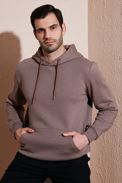 Buratti Slim Fit с качулка и джоб тип кенгуру Мека оребрена мъжка потница 5905281
