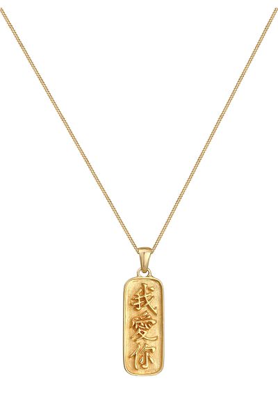 ELLI Necklace Platelet Pendant Chinese Letters Love In 925 Sterling Silver Gold Plated