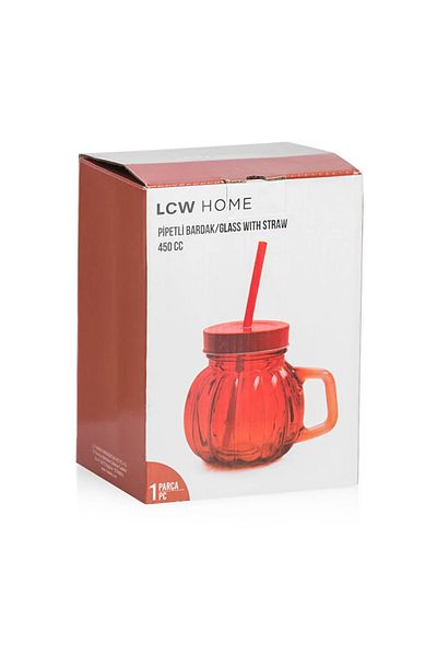 LC Waikiki Lcw Home Orange Glass Mug with Straw 450 ml