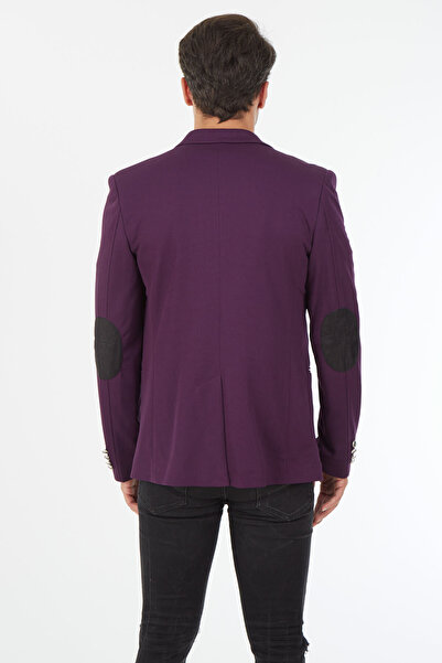 SPOSO G-154 Dar Kalıp Örme Kumaş Mor Erkek Blazer Ceket