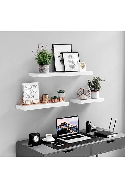 Mahmayi Vasagle White Lws24wt Floating Shelf Wall-mounted Mdf Wall Shelf For Books, Photos, Living Room
