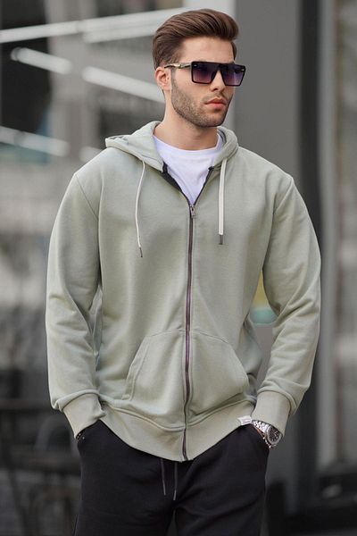Madmext Mintgrünes Kapuzensweatshirt mit Reißverschluss 6161