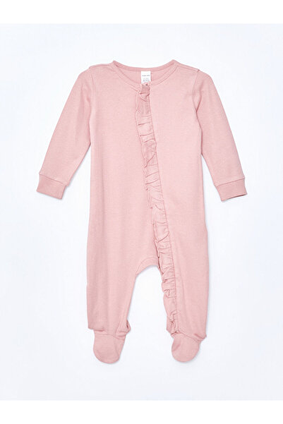 LC Waikiki Ecru Crew Neck Printed Baby Girl Jumpsuit 2-Piece