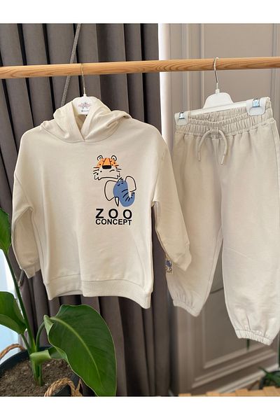 Baby Babyaden Paris Written / Hoodie / Pocket Detail Unribbed Thin Seasonal Boy School Tracksuit